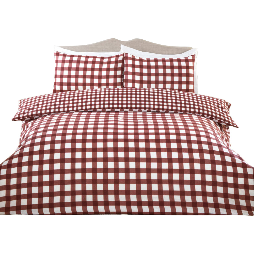 Catriona Gingham Duvet Set Burgundy Superking Image 2