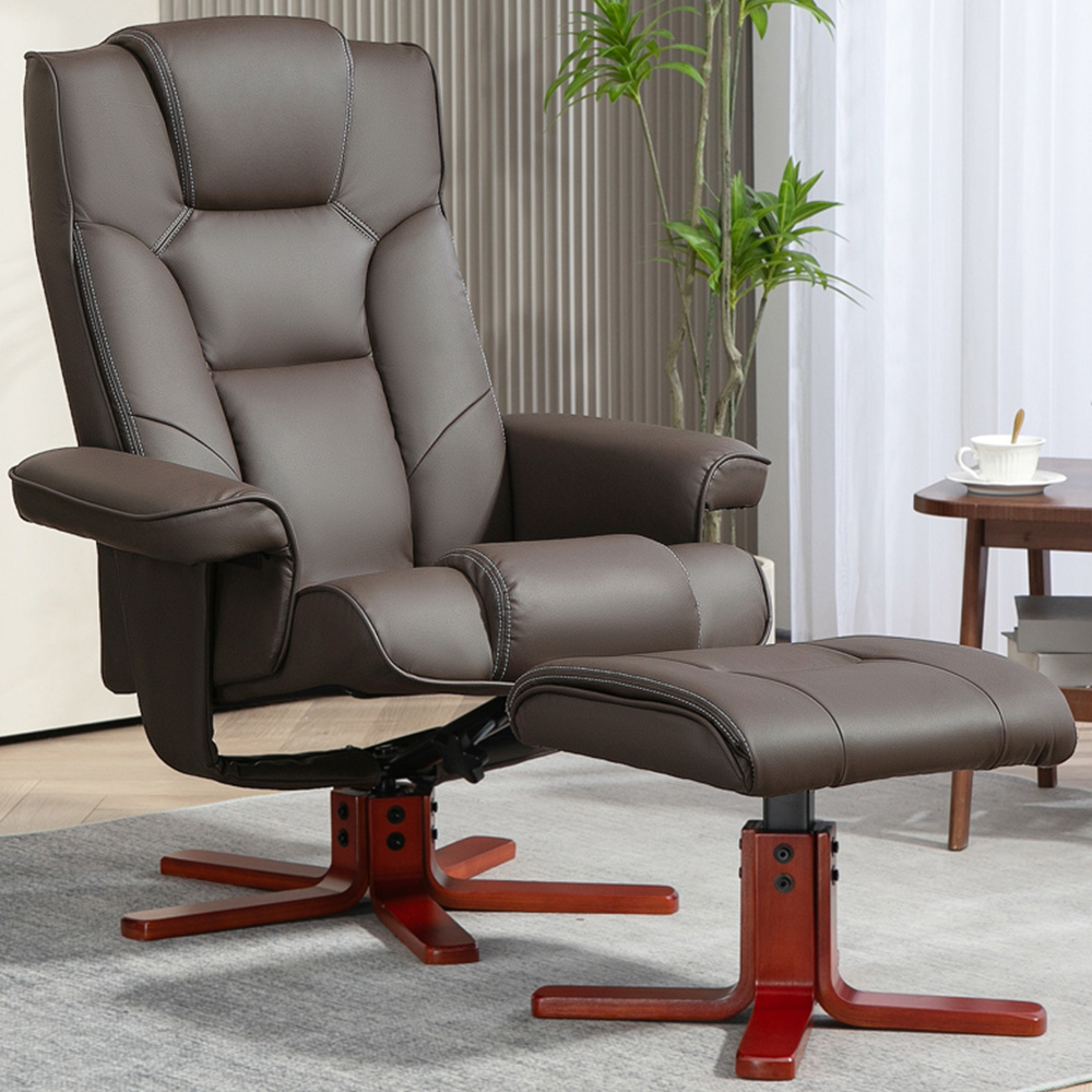 Portland Brown Recliner Armchair with Footstool Image 1