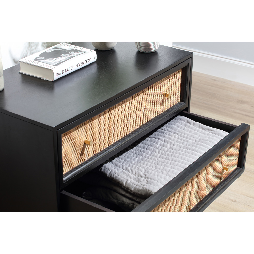 Desser Venice 3 Drawer Black Rattan and Mango Wood Chest of Drawers Image 5
