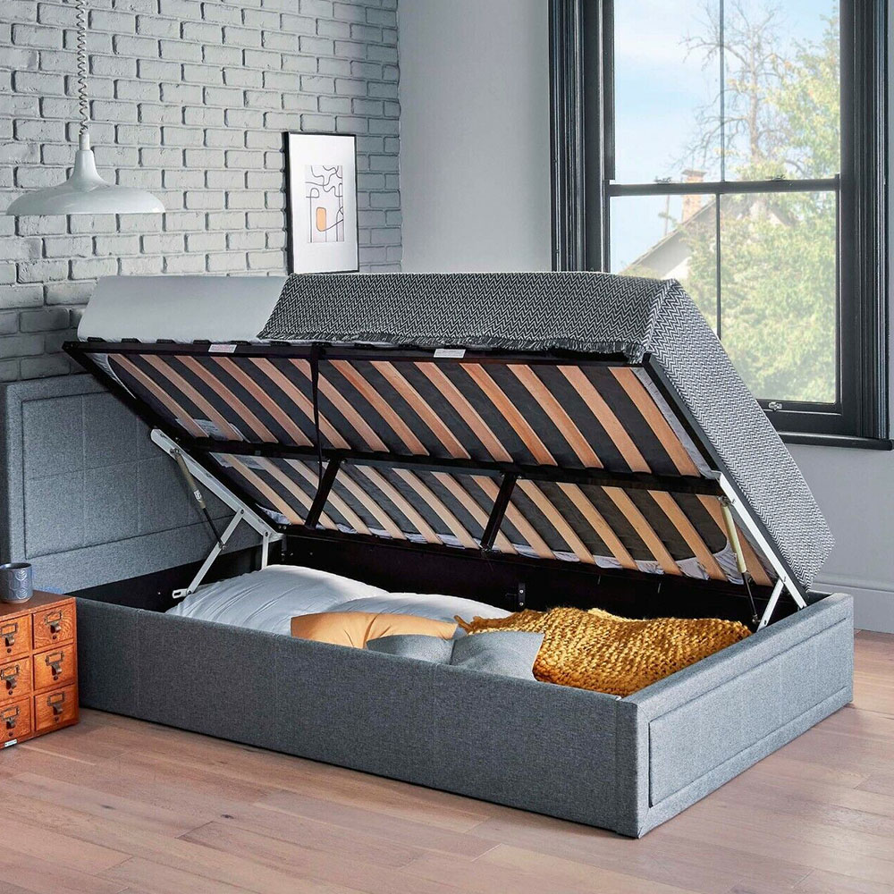 Home Treats Double Grey Ottoman Bed with Mattress Image 6