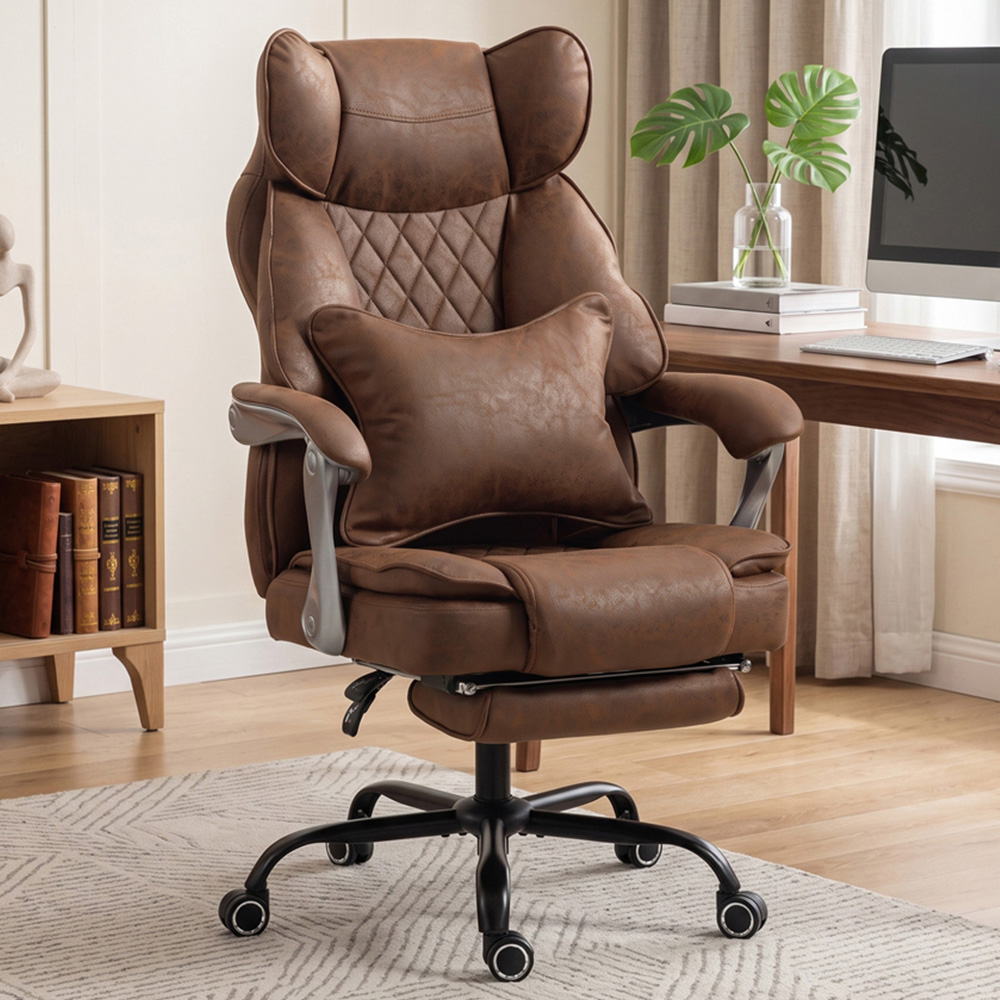 HOMCOM Dark Brown Big and Tall Office Chair with Lumbar Support Image 1