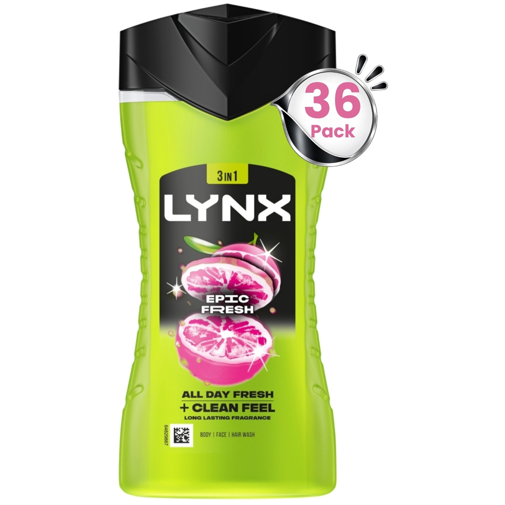 Lynx Epic Fresh Grapefruit and Tropical Pineapple Scent Shower Gel 225ml 36 Pack Image 1