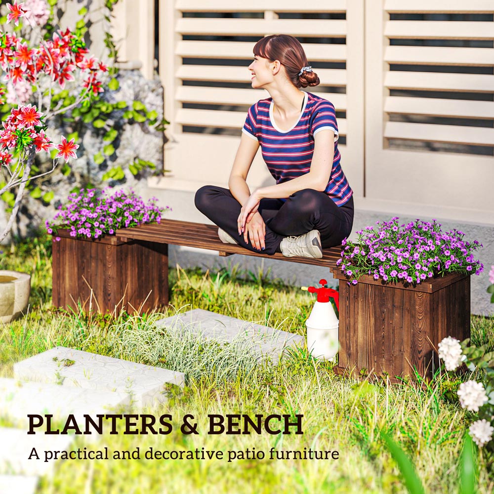 Outsunny Wooden Raised Garden Bed with Bench 40 x 38 x 176cm Image 6