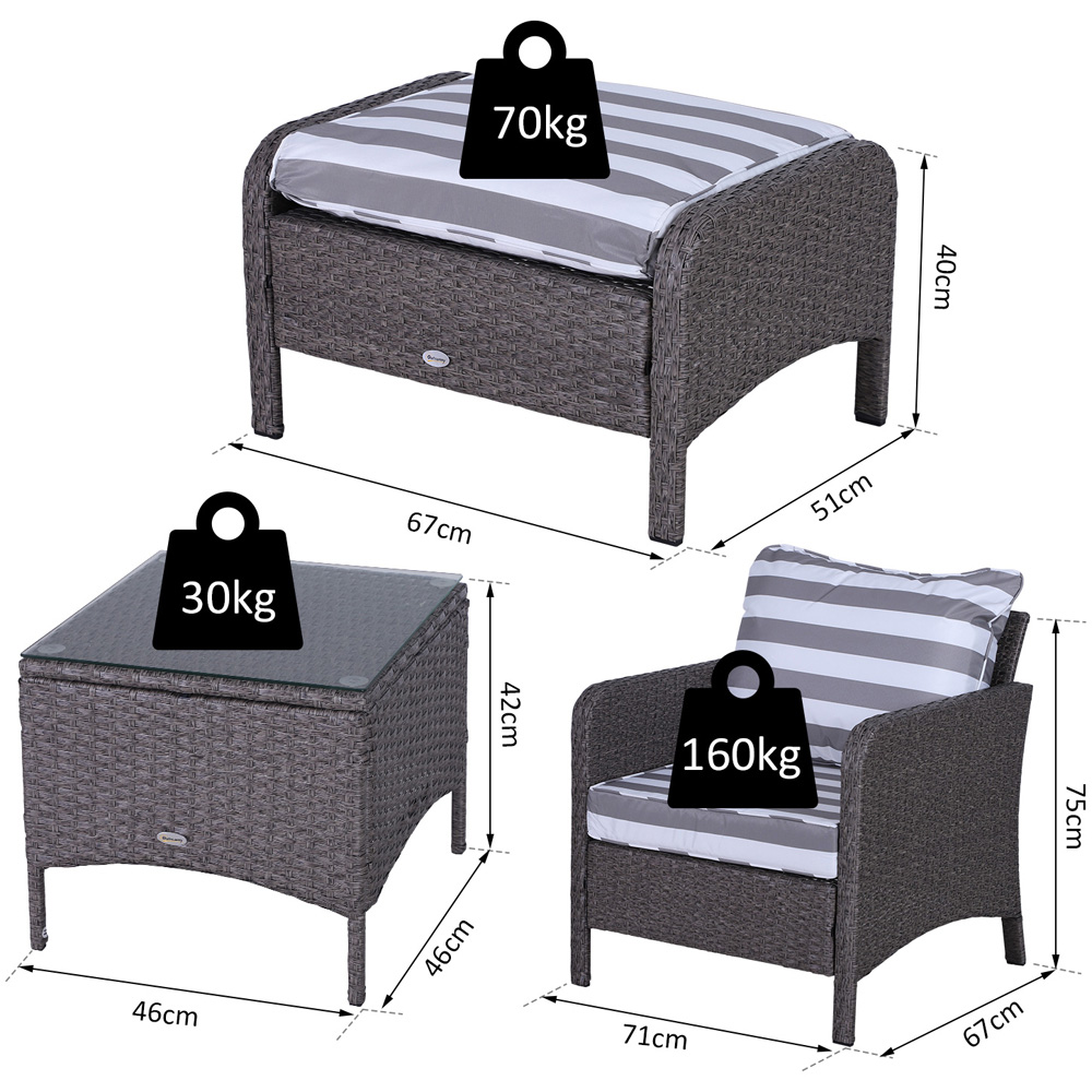 Outsunny 2 Seater Dark Grey Striped Rattan Lounge Set with Foot Stool Image 7