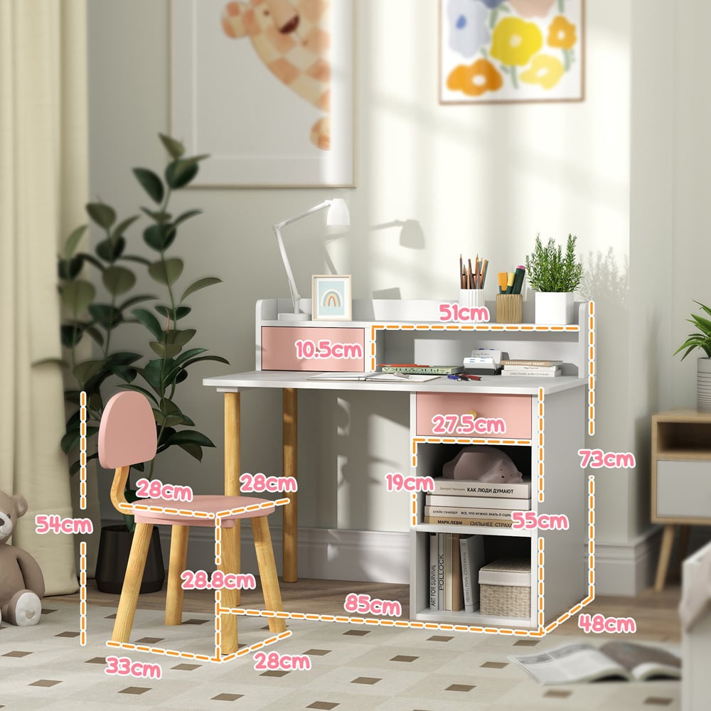 AIYAPLAY Pink Kids Desk and Chair Set Image 9