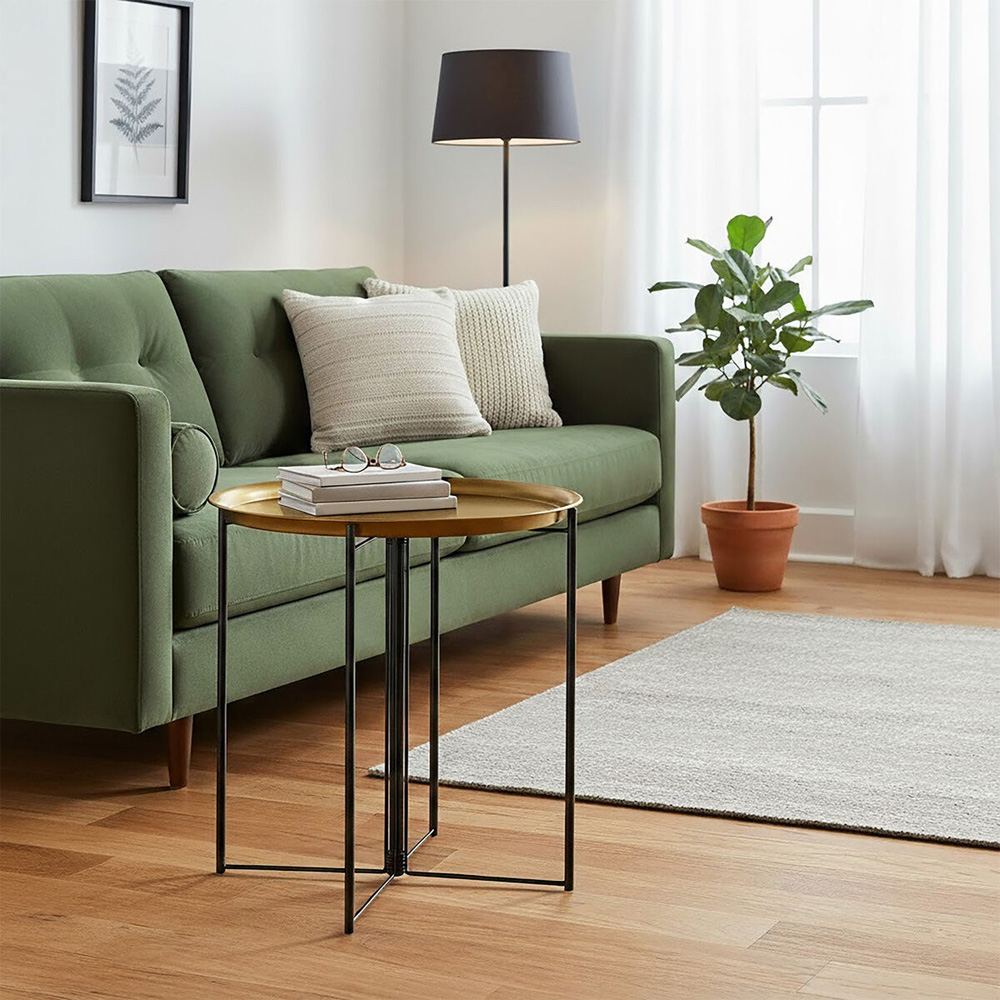 Premier Housewares Brass and Black Finish Round Top Side Table Image 3