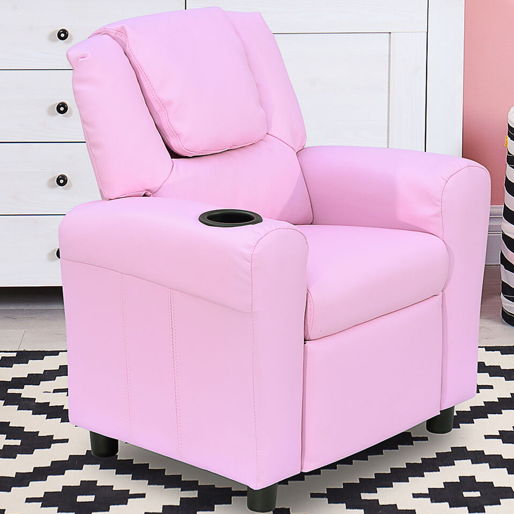 HOMCOM Kids Single Seat Pink Sofa with Cup Holder Image 1