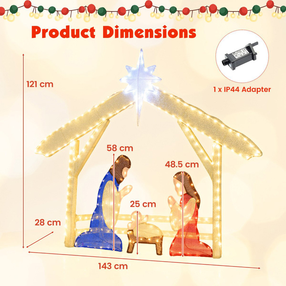 Costway Warm and Cold White 272 LED Pre-Lit Christmas Holy Family Set Image 7