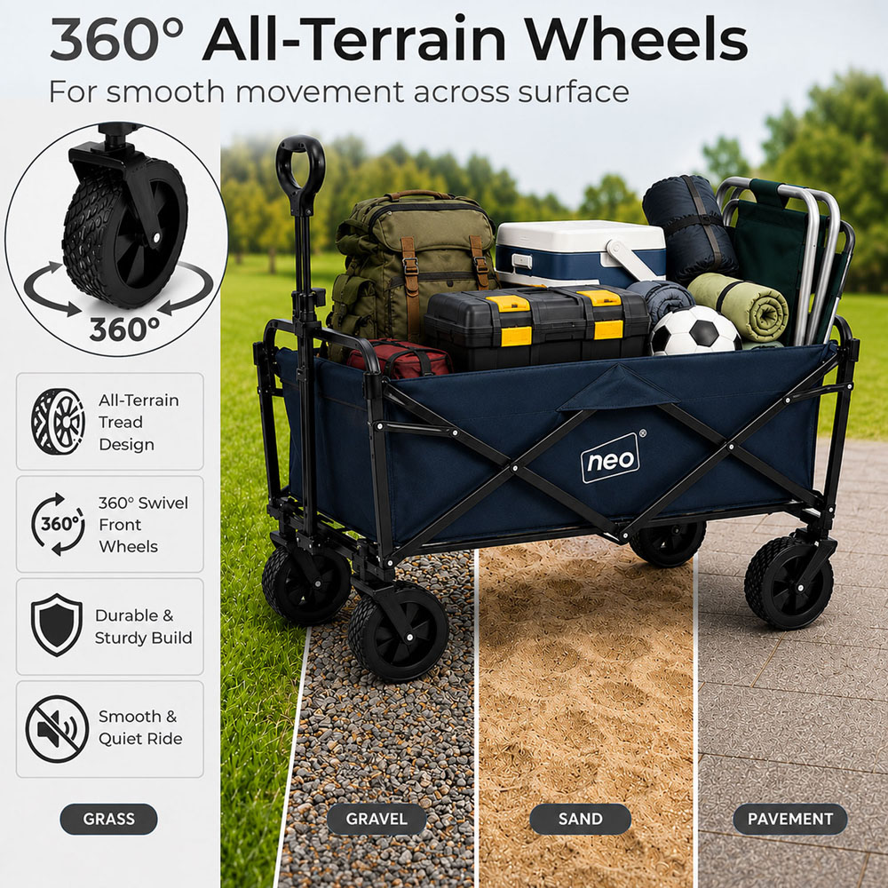 Neo Direct 140L Navy Heavy Duty Folding Garden Trolley Cart Image 8