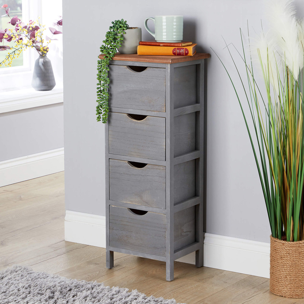 Home Source Hemsby 4 Drawer Grey Wooden Chest of Drawers Image 6