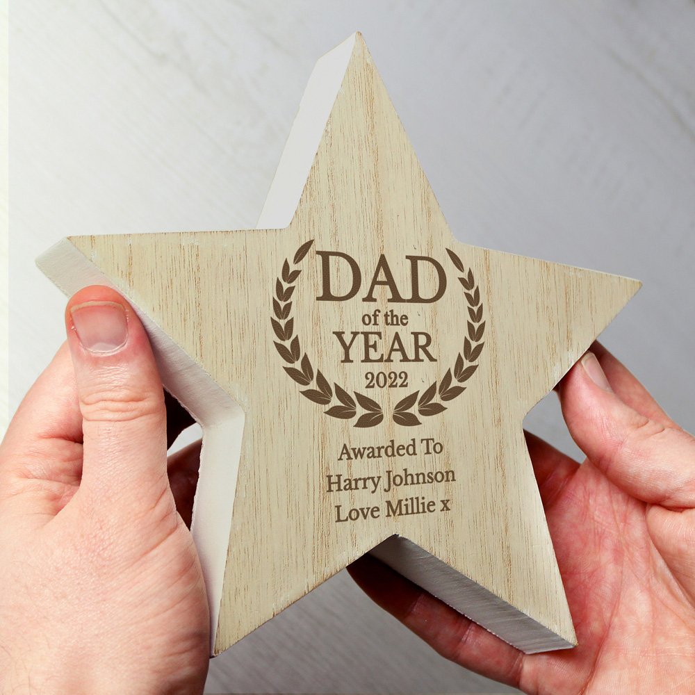 Personalised Memento Personalised Dad of the Year Rustic Wooden Star Decoration Image 3