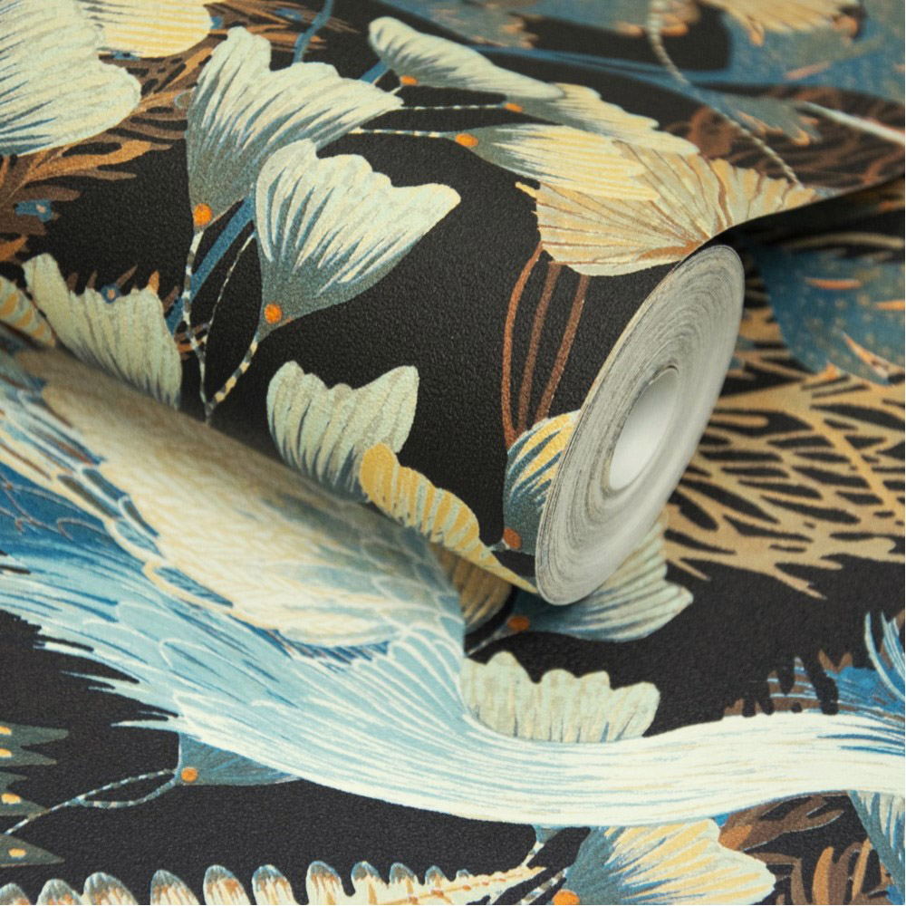 Grandeco Tropical Crane Black Textured Wallpaper Image 2