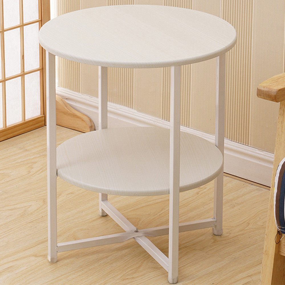 Living and Home 2 Tier White Round Coffee Table Image 1
