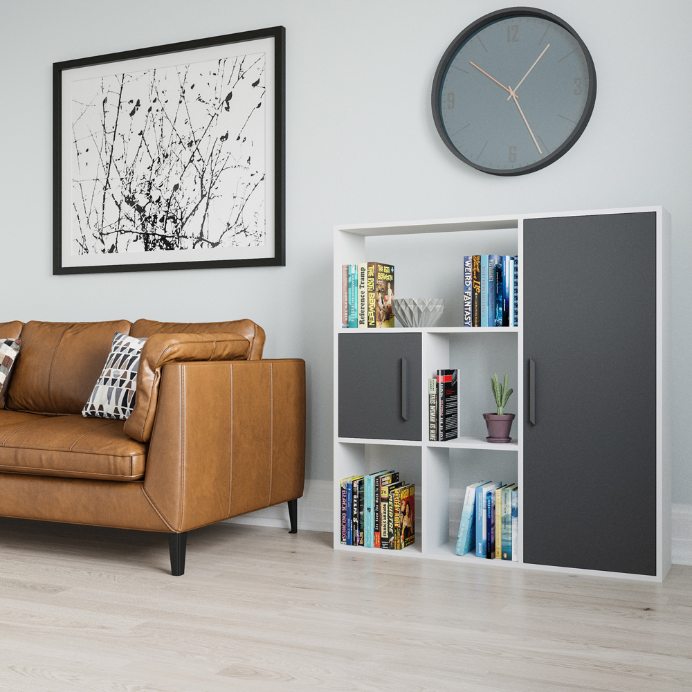 Decorotika Ridge 2 Door 4 Shelf White and Anthracite Bookcase Image 3