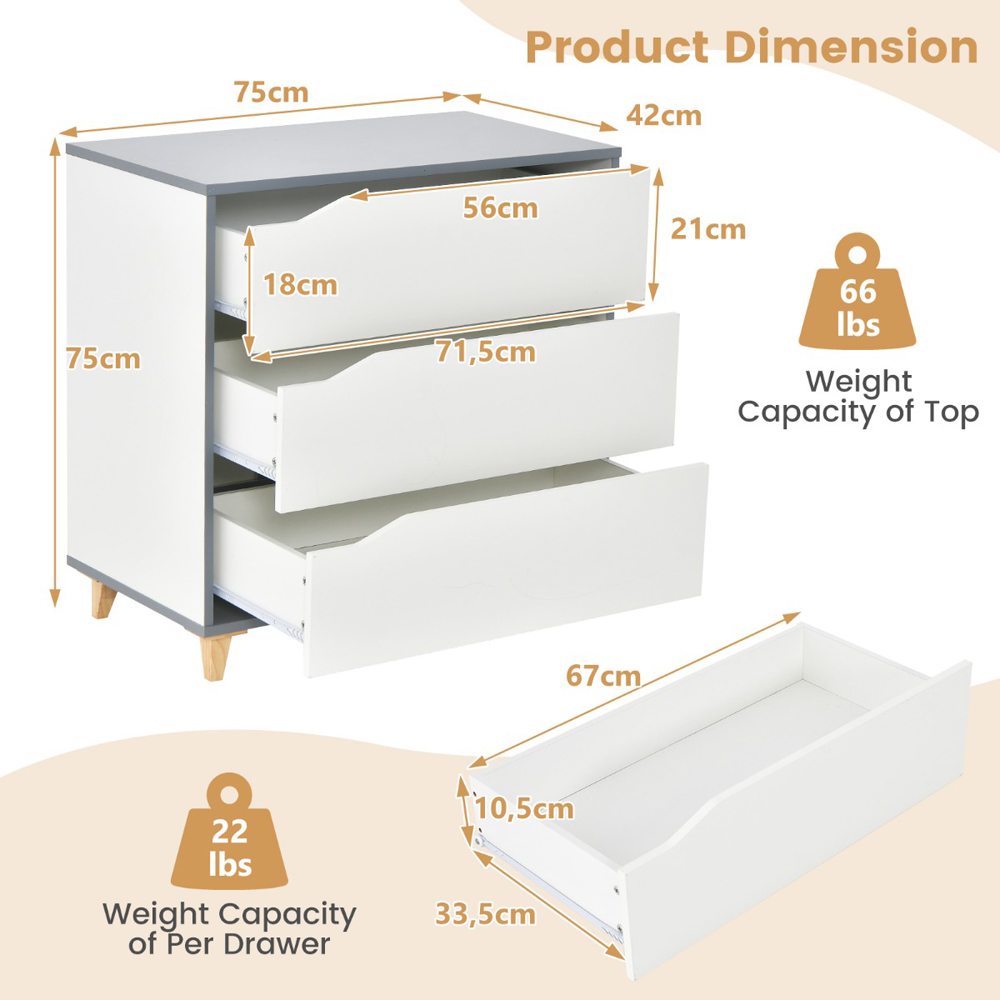 Costway 3 Drawer White Chest of Drawers Image 9