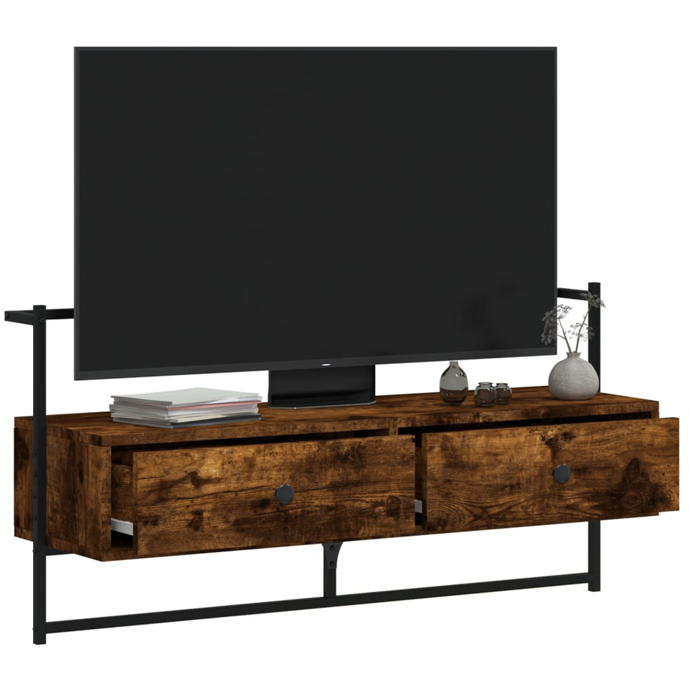vidaXL 2 Drawer Smoked Oak and Black TV Cabinet Image 7