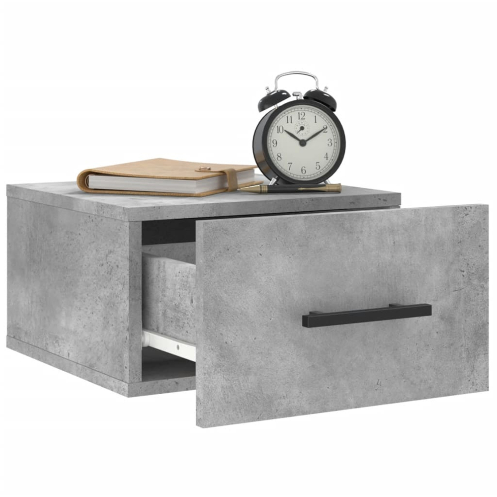 vidaXL Single Drawer Concrete Grey Wall Mounted Bedside Table Image 4