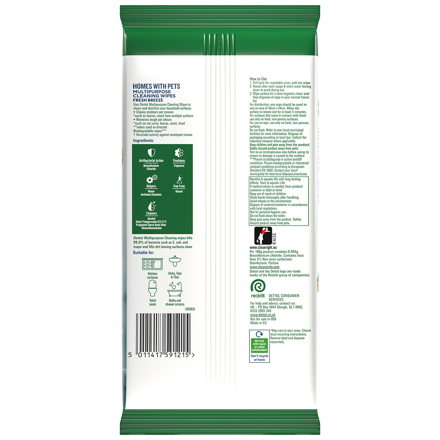 Pack of 110 Dettol Homes with Pets Cleaning Wipes Image 2