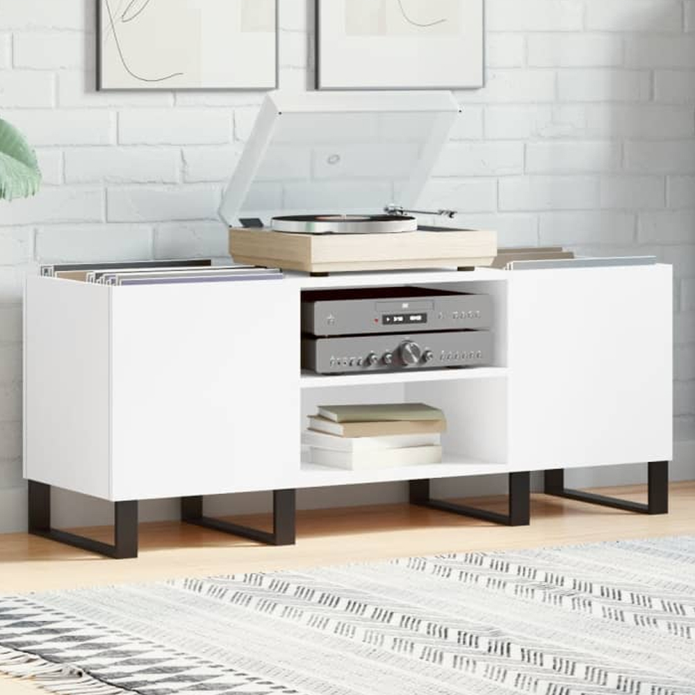 vidaXL 2 Shelf White Record Cabinet Image 1