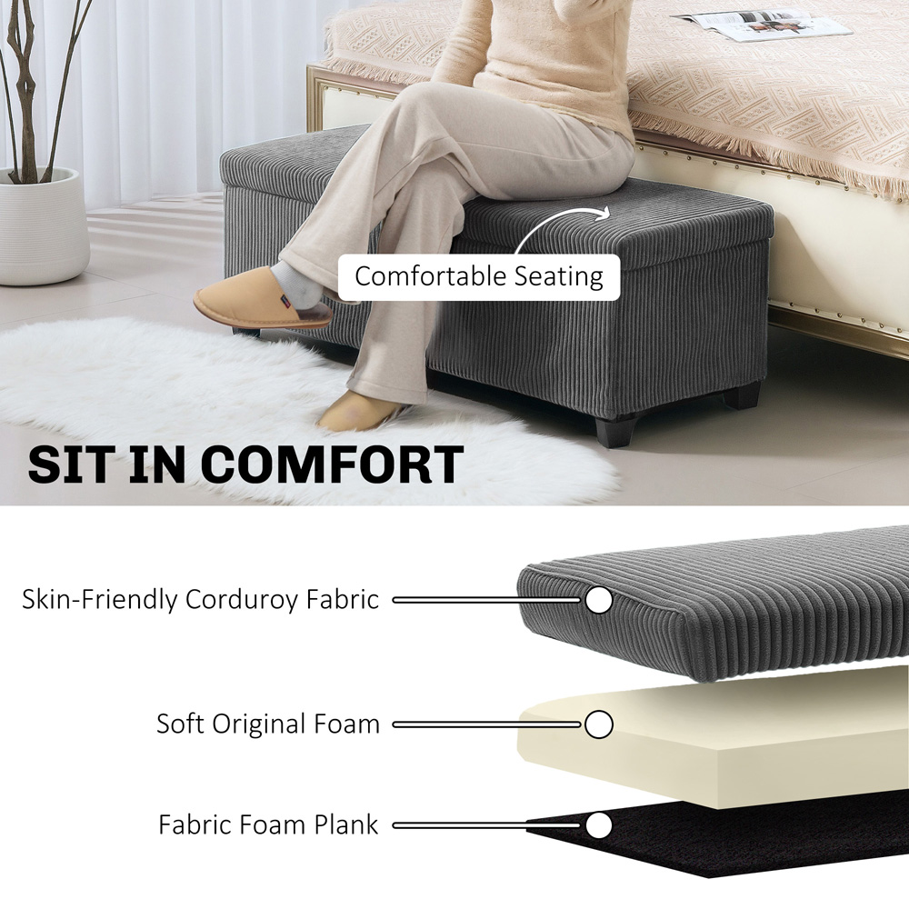 HOMCOM Grey Ottoman Storage Chest and Bench with Lid Image 8