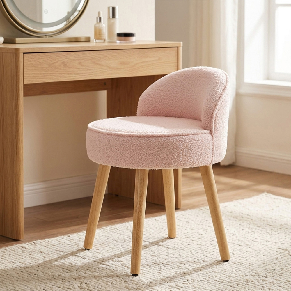 Living and Home Pink Teddy Fleece Low Backrest Vanity Stool Image 7