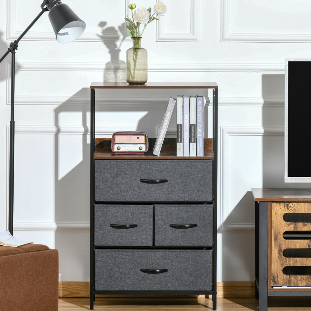 Portland 4 Drawer Black and Wood Effect Chest of Drawers Image 1