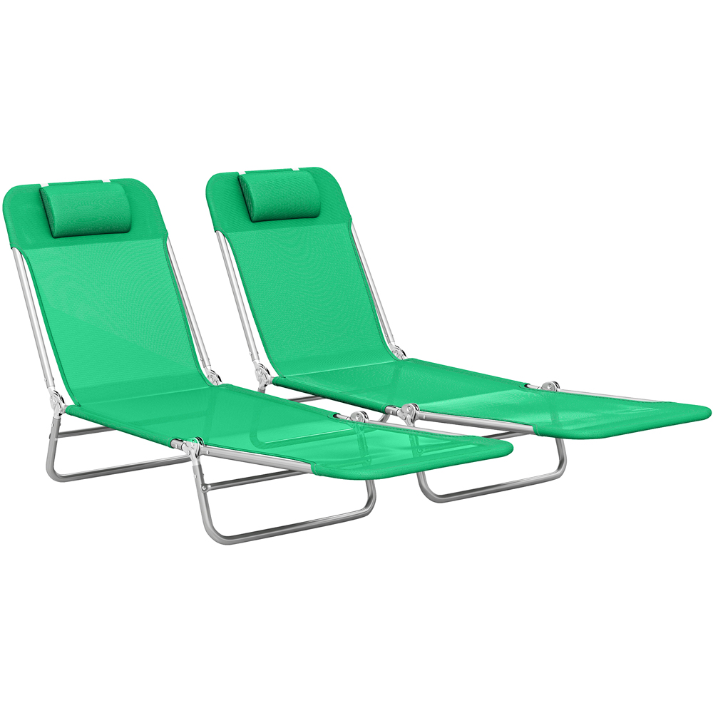 Outsunny Set of 2 Dark Green Foldable Sun Lounger Image 2