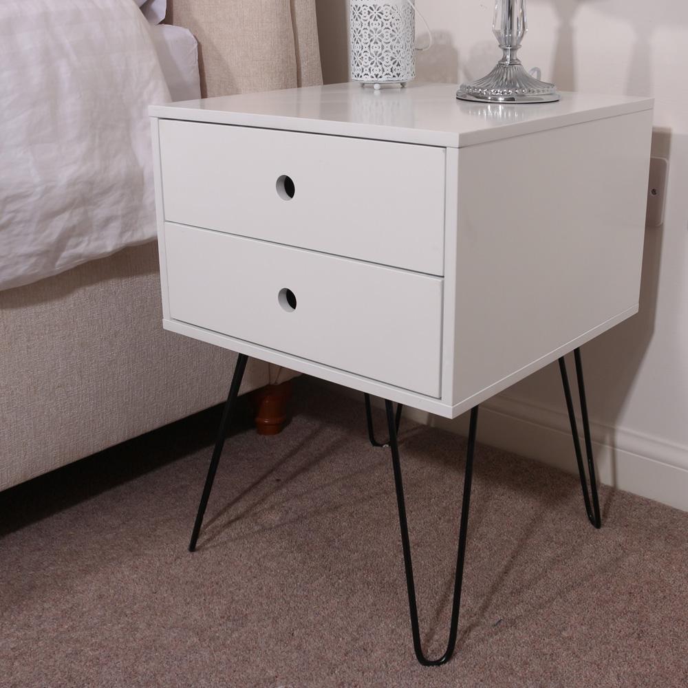 Telford 2 Drawer White Metal Legs Bedside Table Image 4