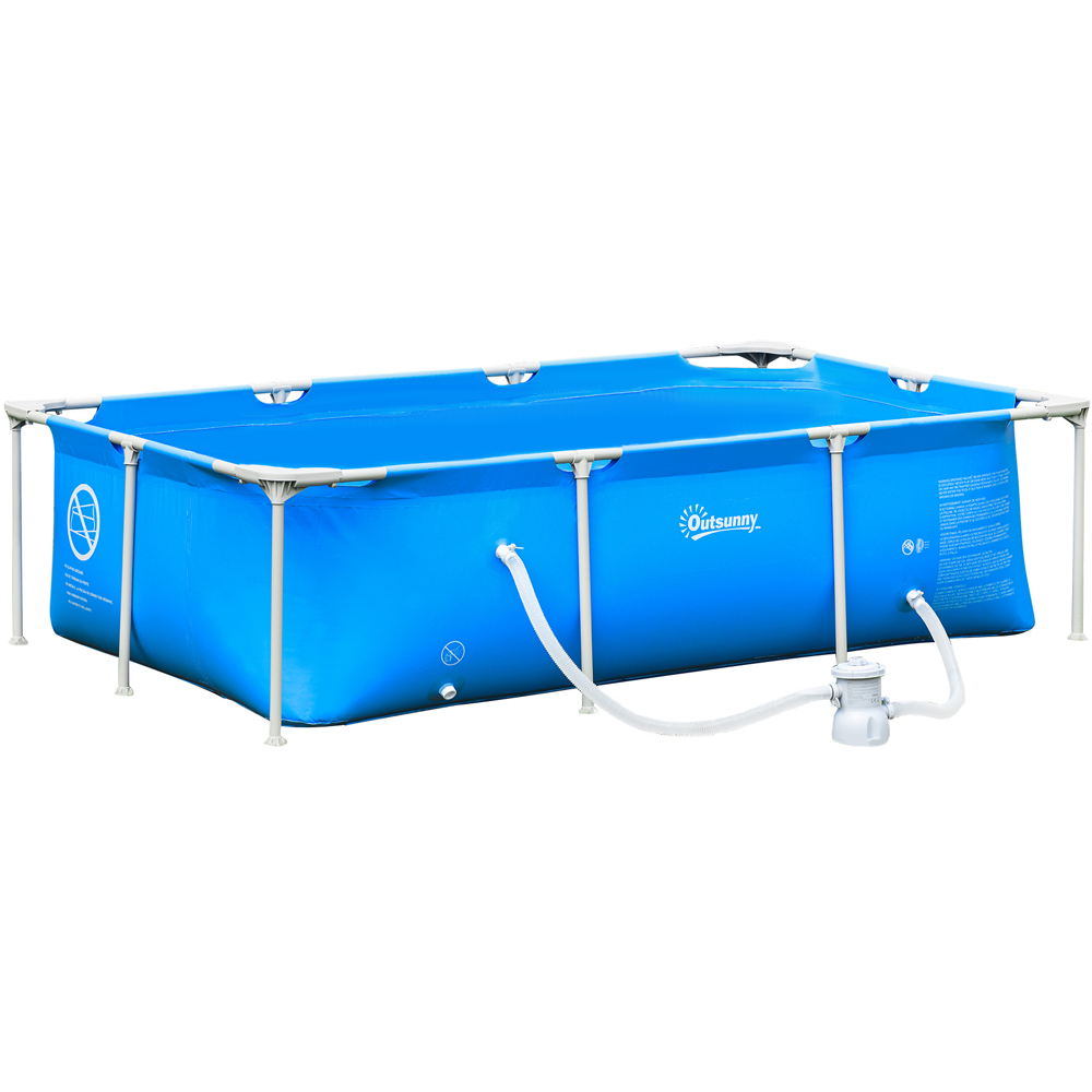 Outsunny Blue Rectangular Paddling Pool with Filter Pump 252cm Image 1