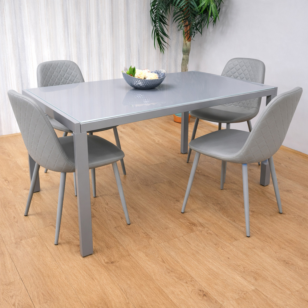Kosy Koala 4 Seater Glass Faux Leather Gem Pattern Dining Set Grey Image 1