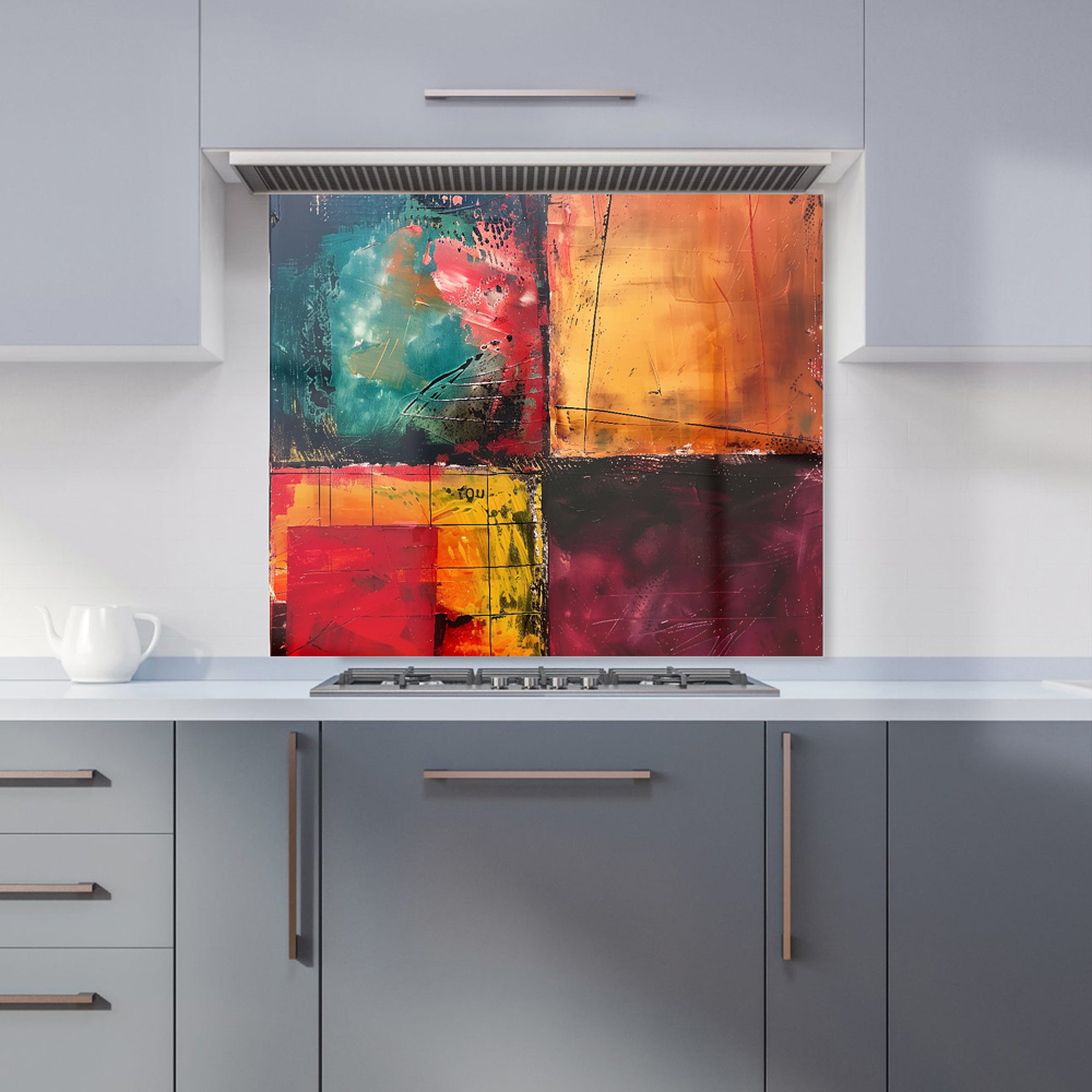 Warren Reed Designer Quadrant Fusion Colours in Conflict Glass Kitchen Splashback 75 x 90cm Image 1