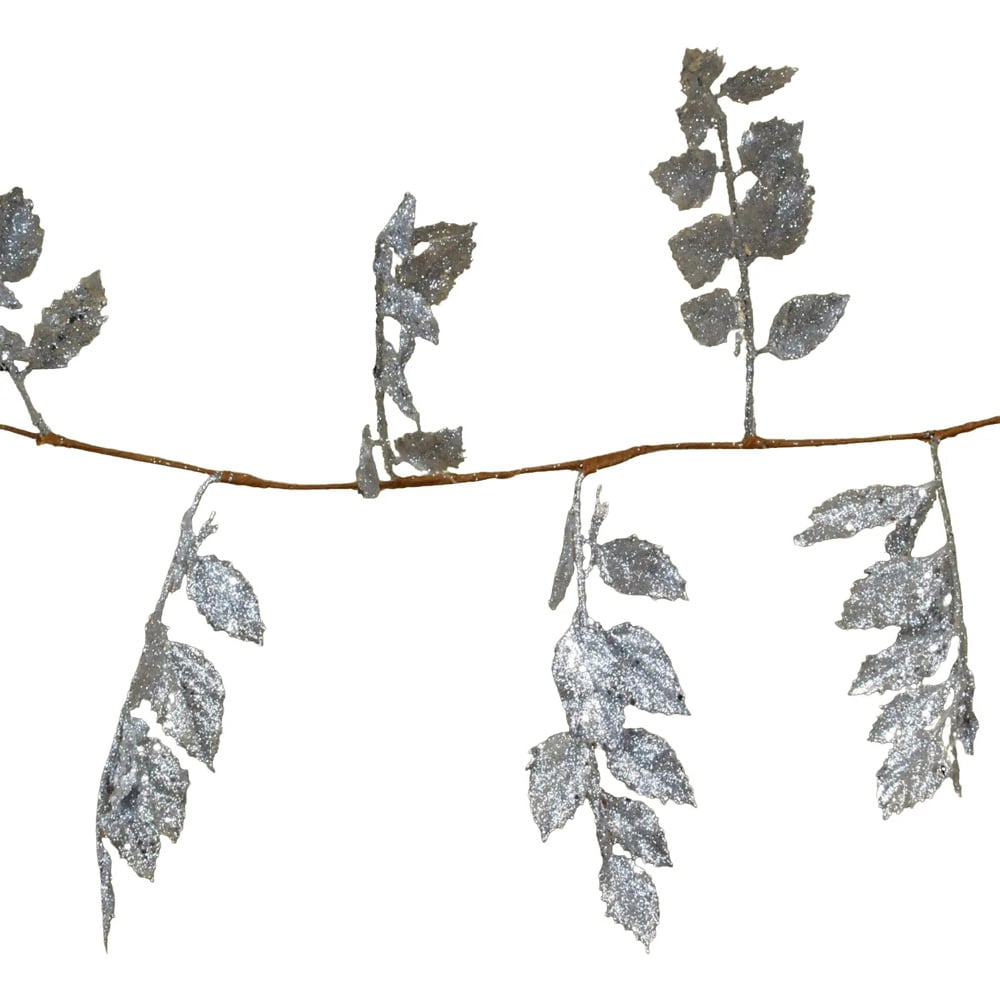 Samuel Alexander Christmas Glitter Leaf Garland Silver 180cm Image 1