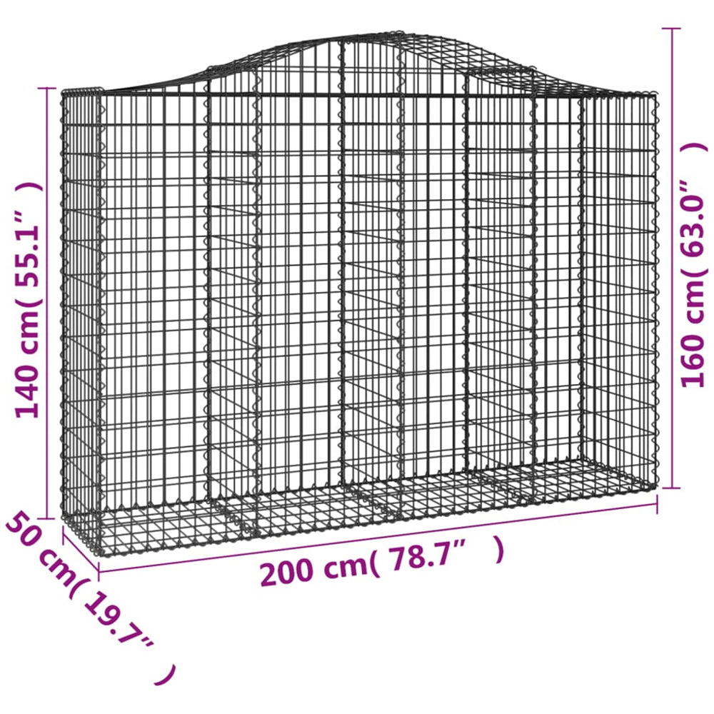 vidaXL Silver Galvanised Iron Arched Gabion Basket 140/160 x 50 x 200cm 20 Pack Image 5