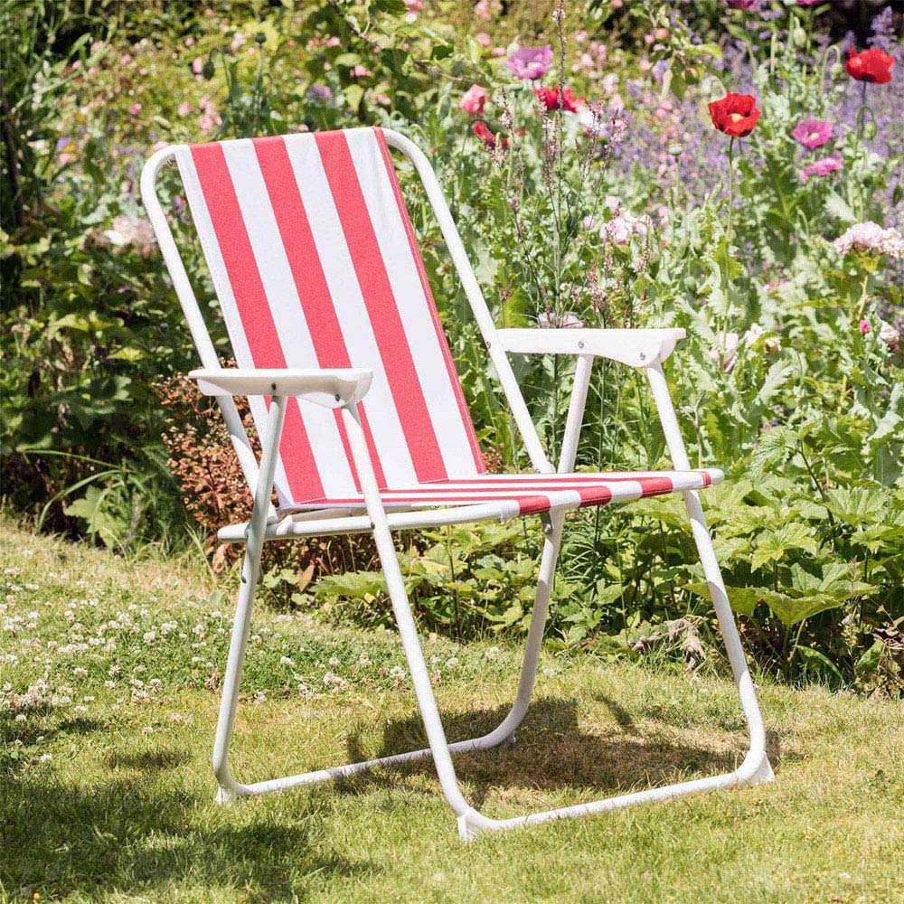 Harbour Housewares Red Stripe Folding Metal Beach Chair Image 3