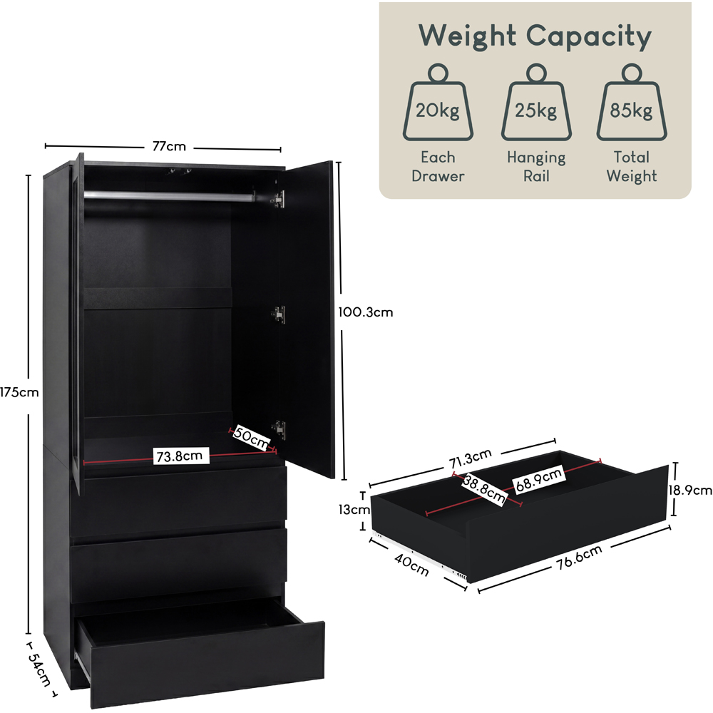 VIDA DESIGNS Denver 2 Door 3 Drawer Black Mirrored Wardrobe Image 8