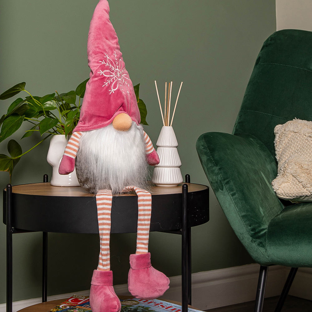 Samuel Alexander Pink and Grey Sitting Gonk Christmas Decoration with Snowflake Hat 71cm Image 2