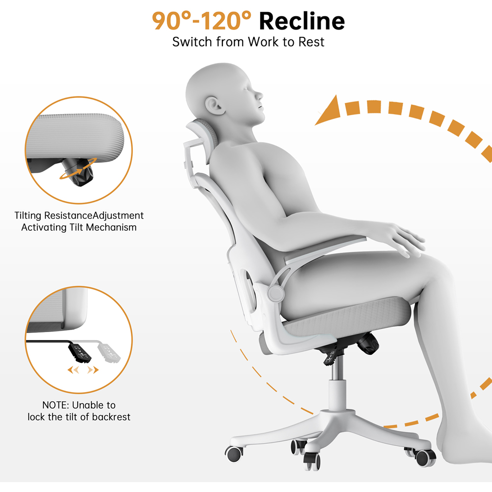 Rattrix Grey Mesh Height Adjustable Ergonomic Office Chair with Flip-Up Arms and Lumbar Support Image 4