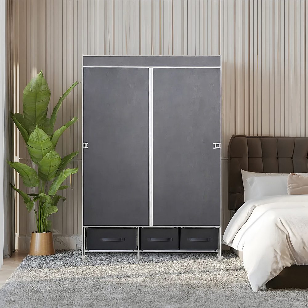 Living and Home 3 Drawer Silver Portable Non Woven Fabric Wardrobe Image 3