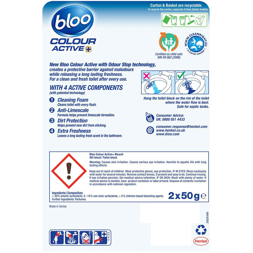 Bloo Colour Active Plus Long Lasting Freshness Toilet Rim Block 2 x 50g 6 Pack Image 2