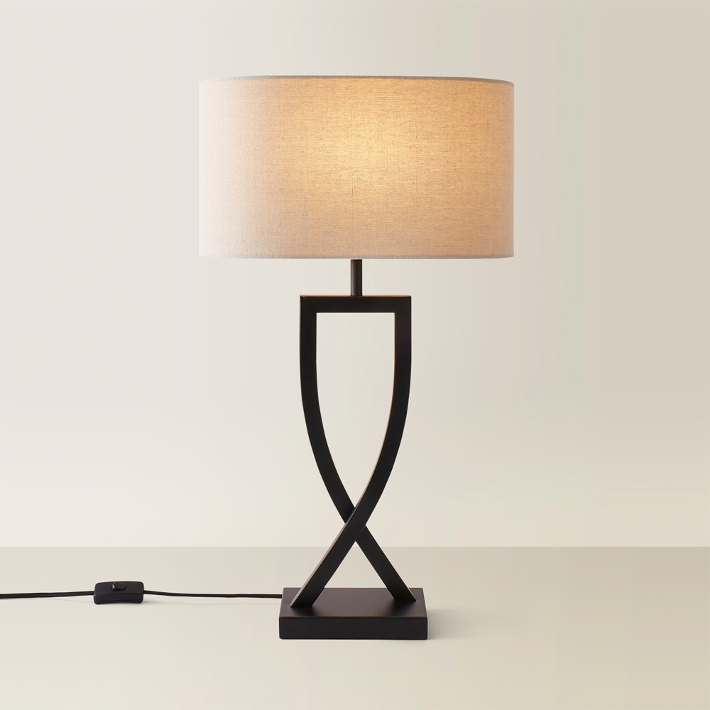 ValueLights Katniss Crossover Black and Natural Shade Metal LED Table Lamp Image 3
