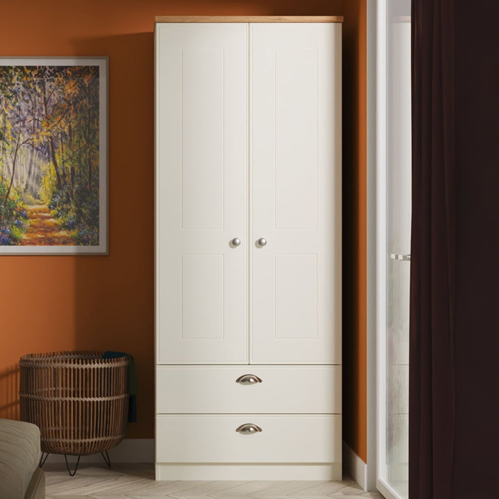 Crowndale Victoria 2 Door 2 Drawer Cream Ash and Oak Wardrobe Image 1