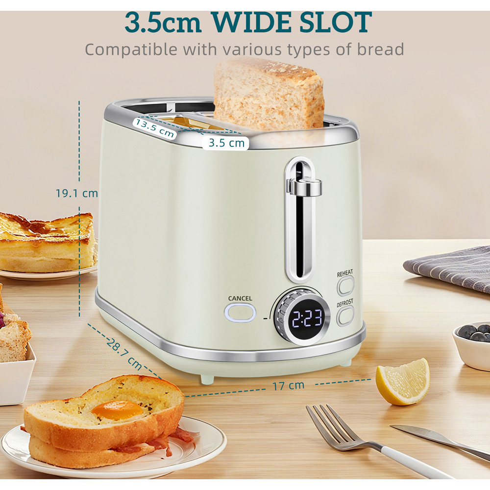 HOMCOM 800-286V70GY Grey Retro Digital 1.7L Kettle and 2 Slice Toaster Set 3000W Image 8