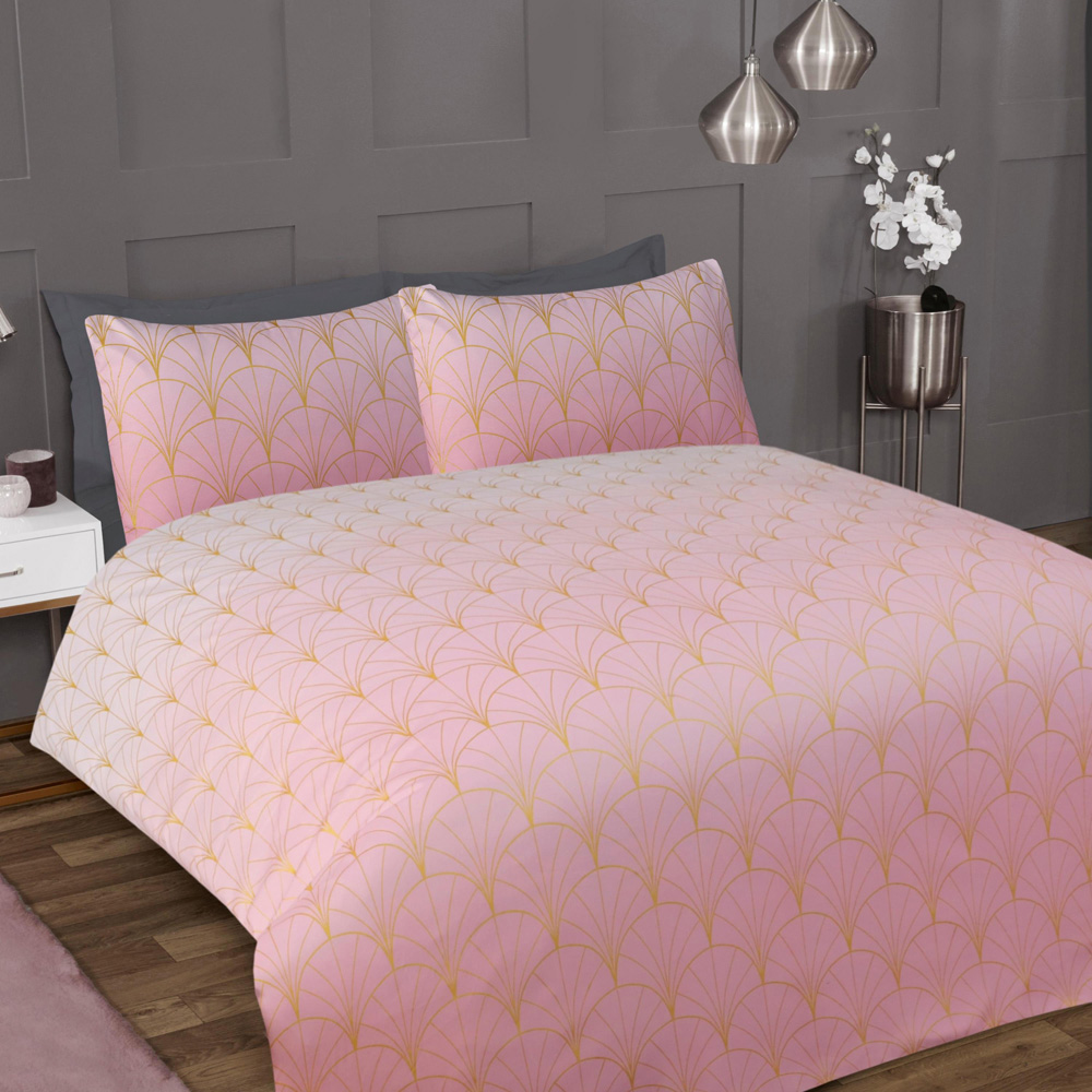 Smart Living Double Blush Pink Ombre Metallic Deco Duvet Cover Set Image 3
