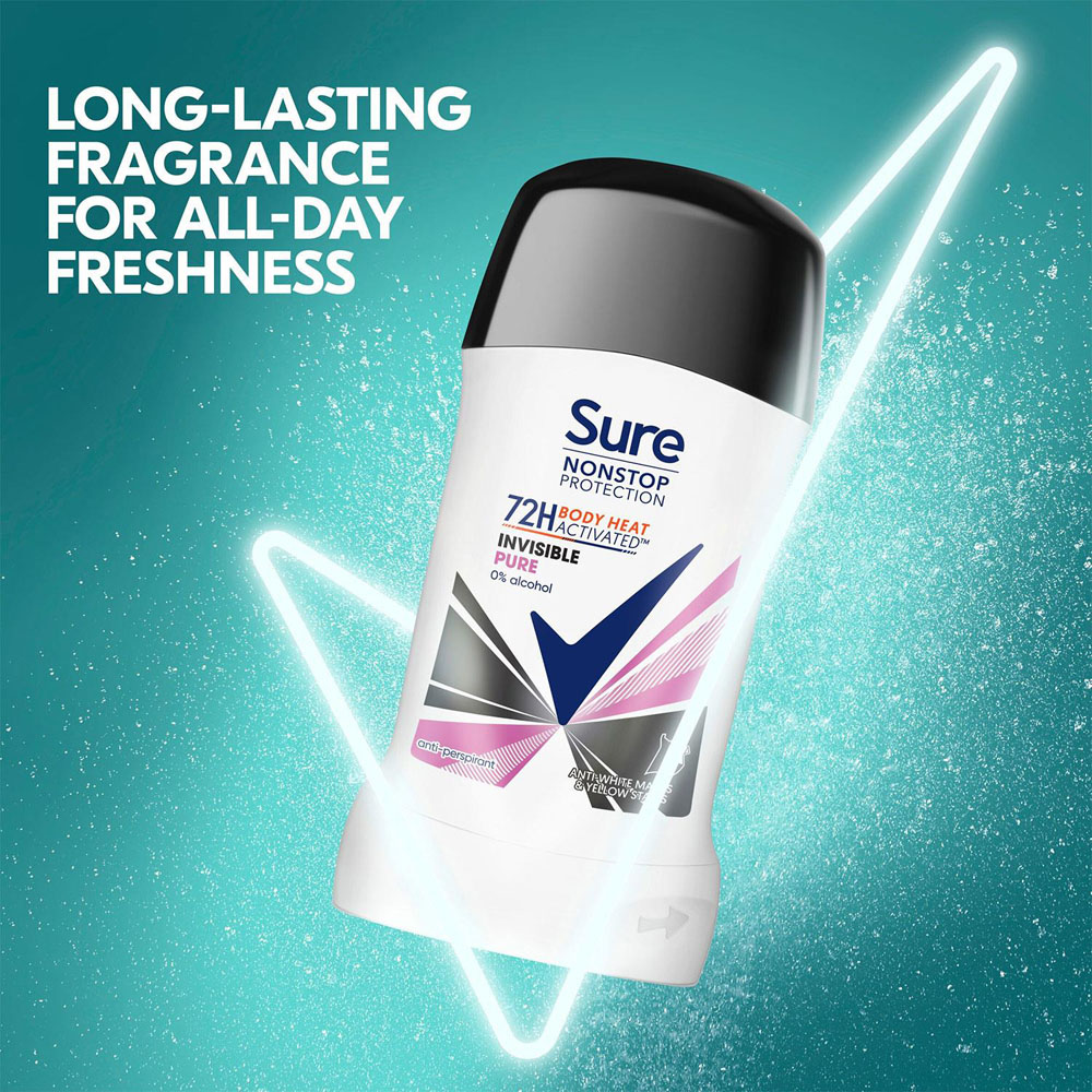 Sure Women Invisible Pure 72H Nonstop Protection Anti-Perspirant Stick 50ml 24 Pack Image 4
