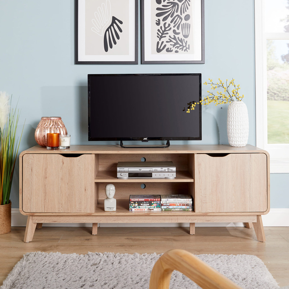 Home Source 2 Door 2 Shelf Rustic Effect TV Stand Image 9