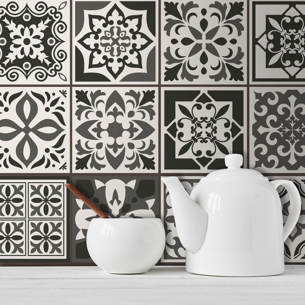 Walplus Ethor Dark Grey Mediterranean Tile Sticker 24 Pack Image 1