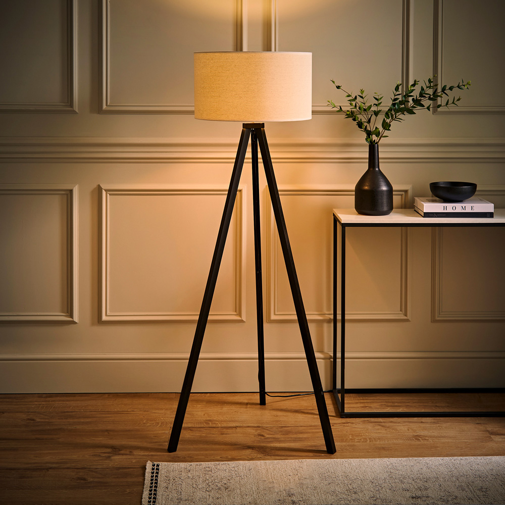 ValueLights Barbro White Trim Drum Shade Black Tripod Floor Lamp and Bulb Image 6