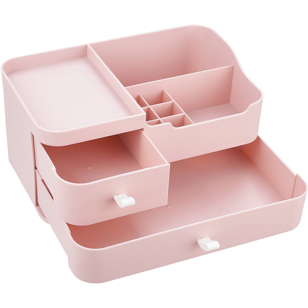 Living and Home 2 Drawer Pink Plastic Desktop Makeup Organiser Image 3