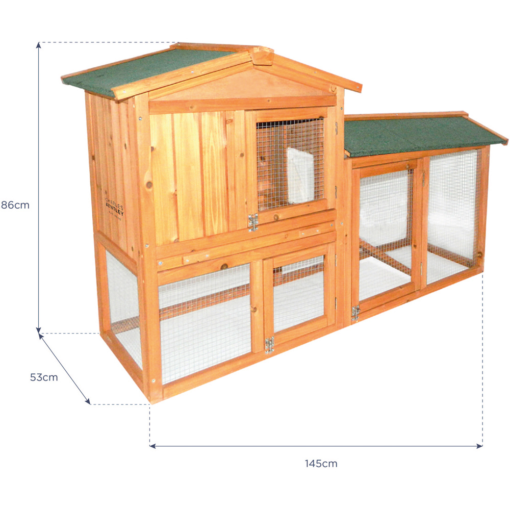 Charles Bentley Natural Wood Two Storey Pet Hutch With Run Image 4