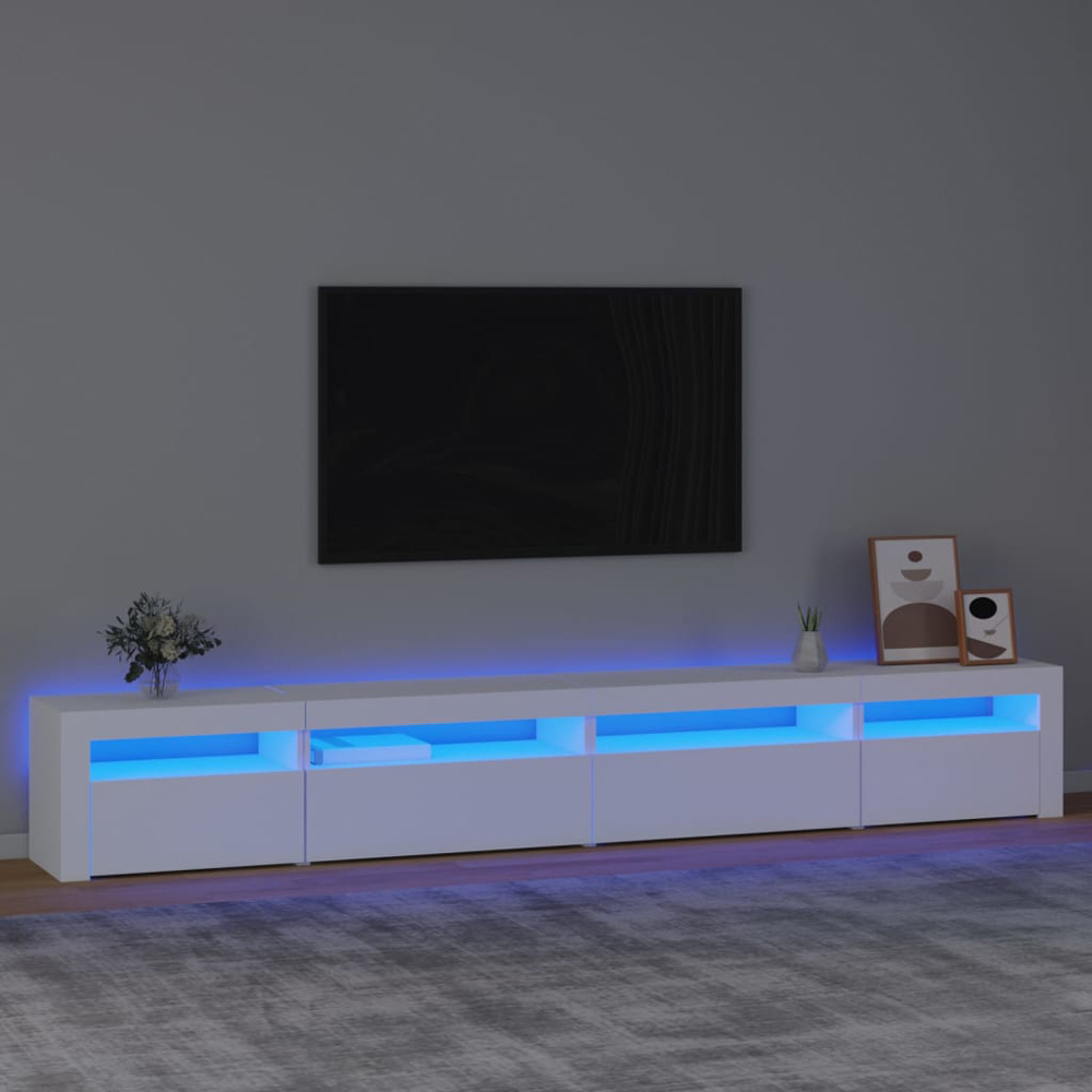 vidaXL 4 Door 4 Shelf White Wooden TV Cabinet with LED 3 Piece Image 1